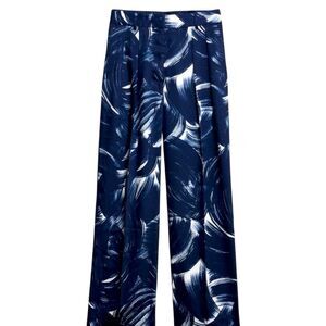Banana Republic Brush Stroke Print Blue Relaxed Trouser Wide Leg Pants Sz 8 NWT